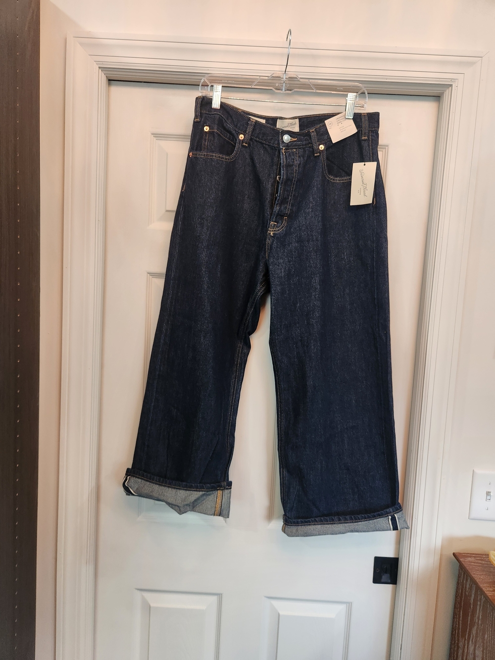 Womens Cropped Vintage Dark Blue Wide-Leg Jeans